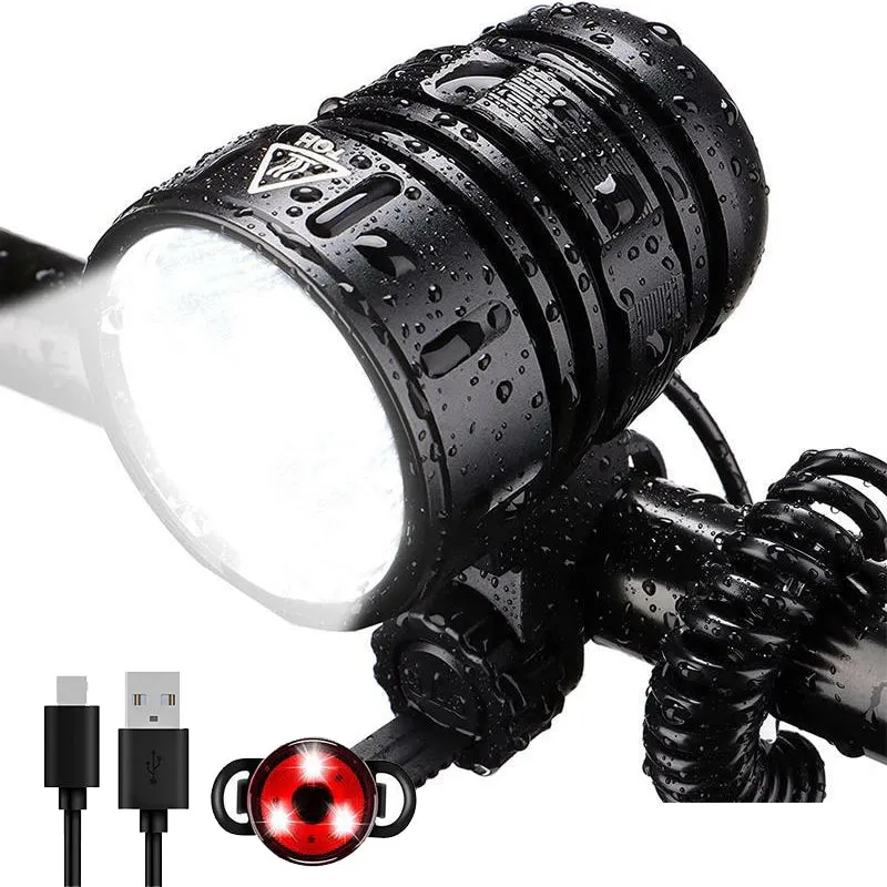 2000 Lumens Waterproof  Rechargeable LED Bike Light With Bicycle Safety Lights