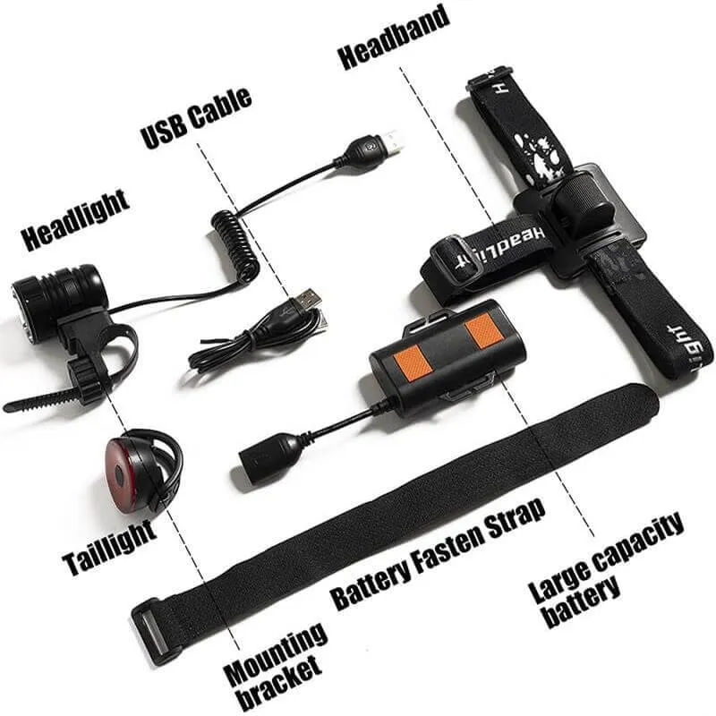 2000 Lumens Waterproof  Rechargeable LED Bike Light With Bicycle Safety Lights