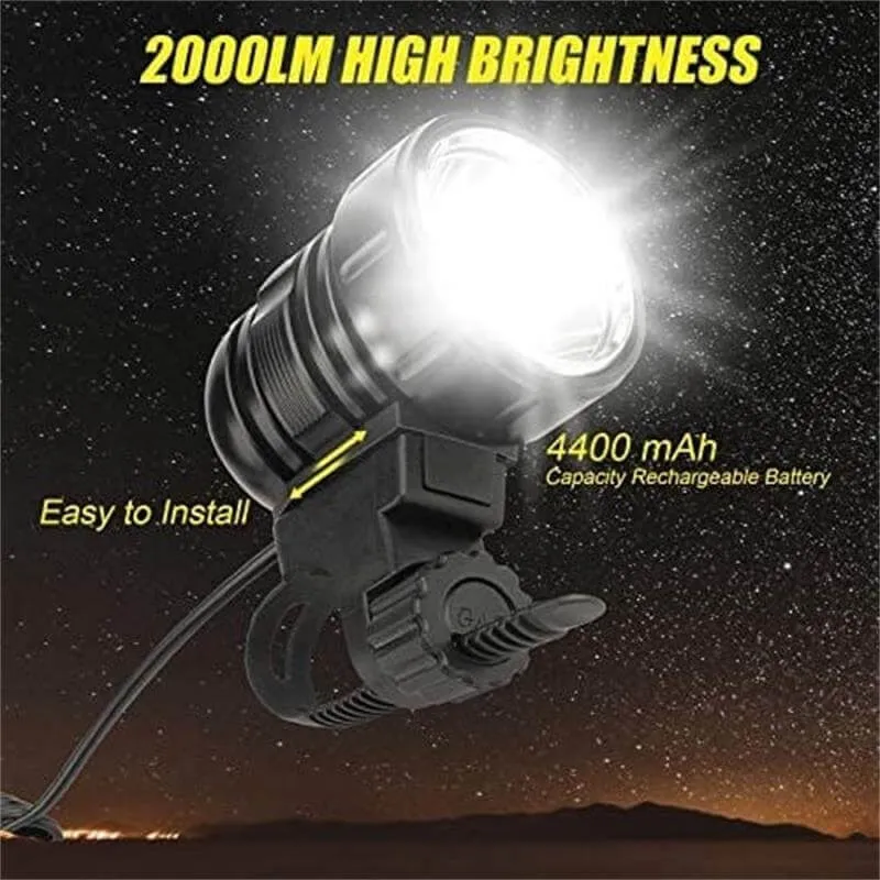 2000 Lumens Waterproof  Rechargeable LED Bike Light With Bicycle Safety Lights