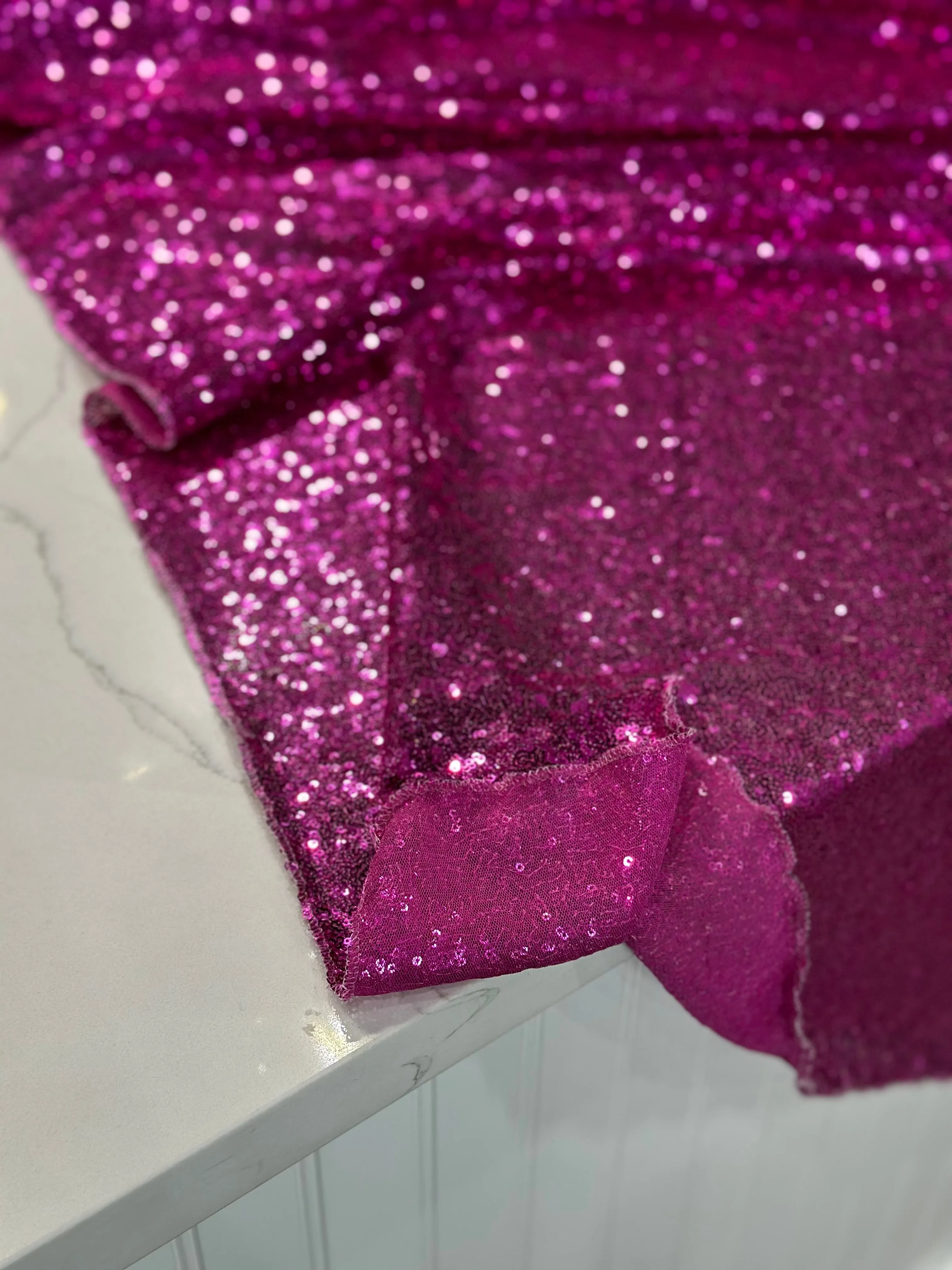 2pcs - Glitz Sequins Table Linen 90"x156" Banquet - Fuchsia