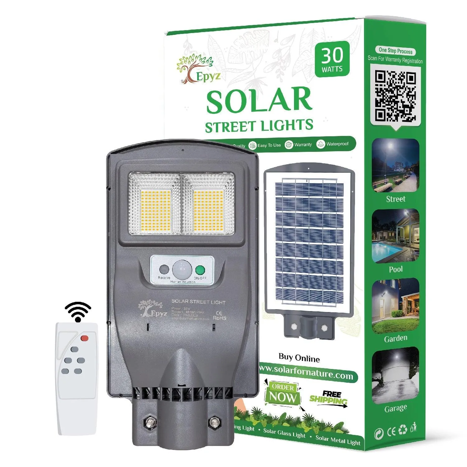 30 Watt Solar Street Lights for Outdoor ( Warm Light )
