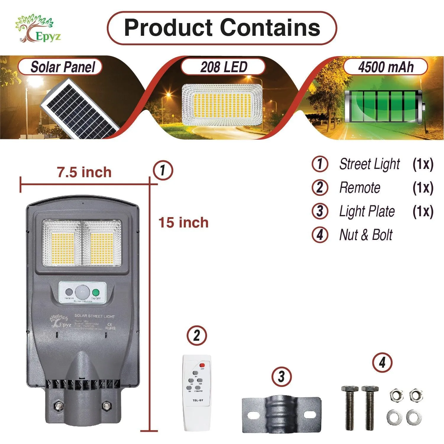 30 Watt Solar Street Lights for Outdoor ( Warm Light )