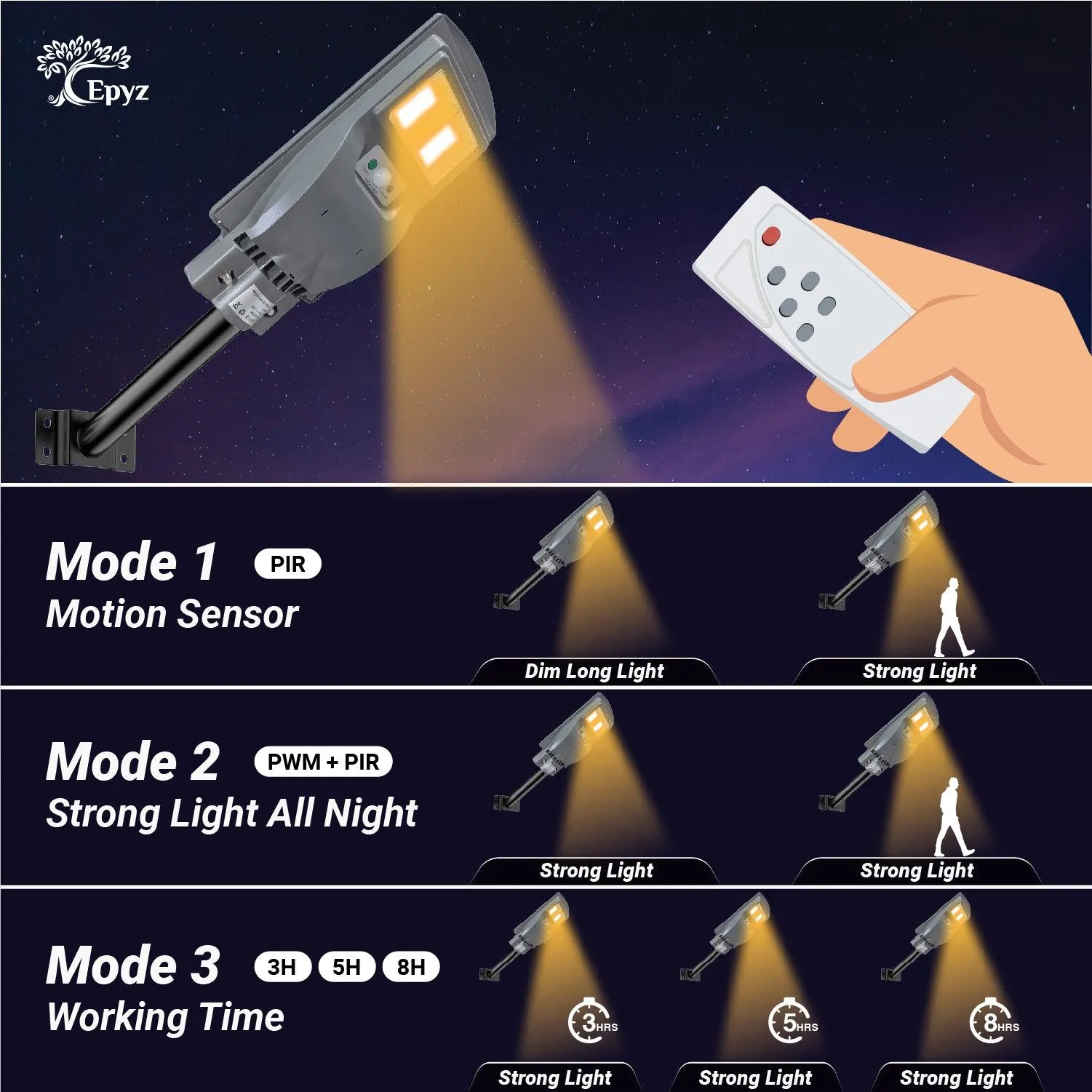 30 Watt Solar Street Lights for Outdoor ( Warm Light )
