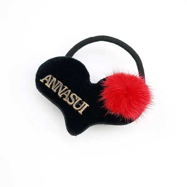 Black Heat with Fur Ponytail Holder