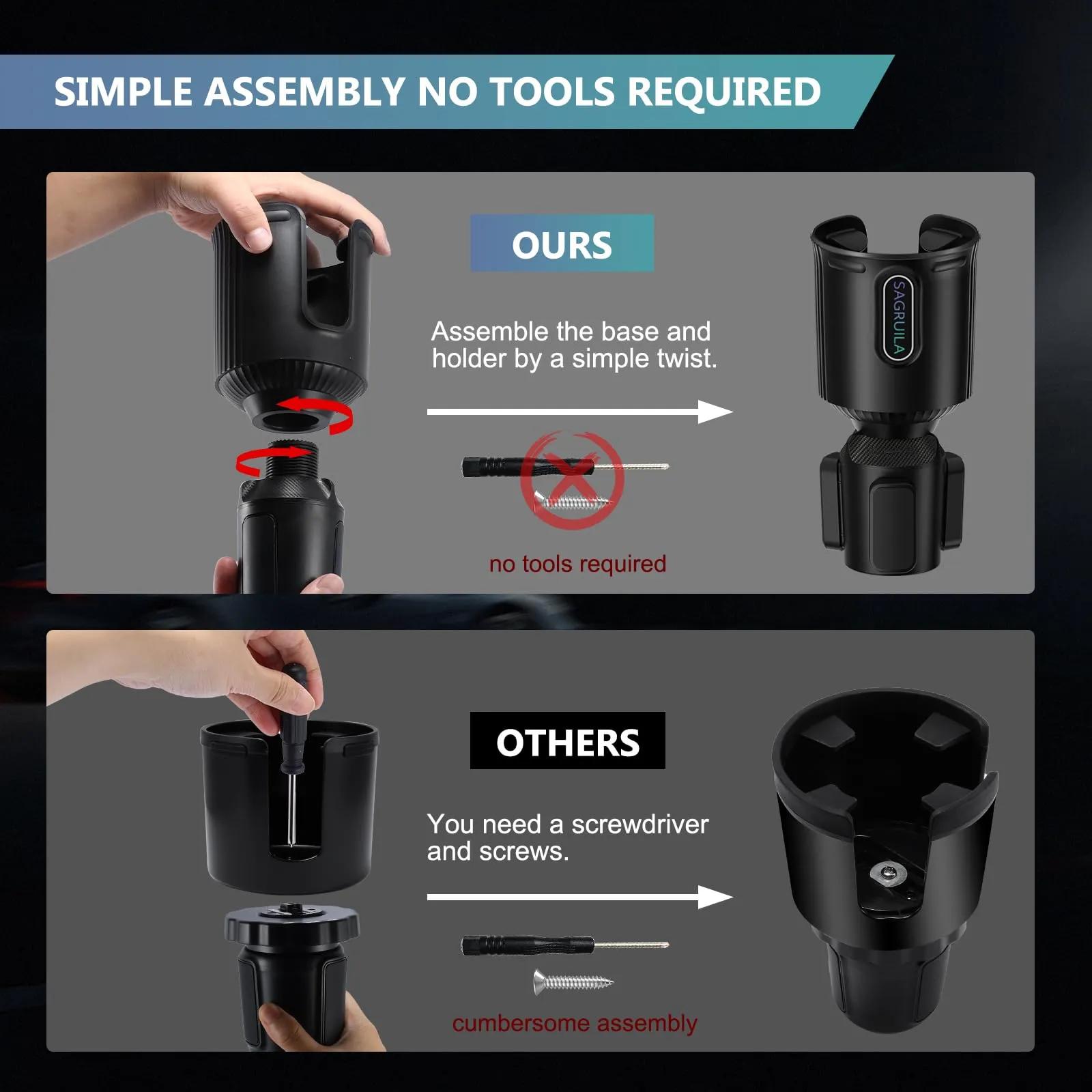 Car Cup Holder Expander Adapter SAGRUILA All Purpose Cup Holder Expander for Car with Adjustable Base Fits Less Than 3.8" Bottles Mugs Drinks