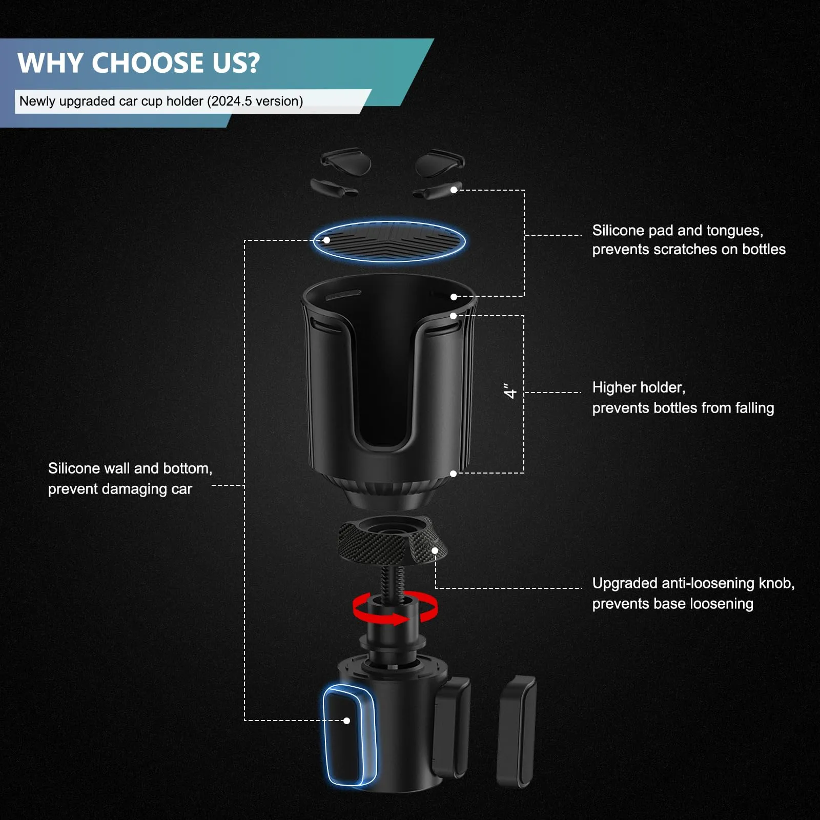 Car Cup Holder Expander Adapter SAGRUILA All Purpose Cup Holder Expander for Car with Adjustable Base Fits Less Than 3.8" Bottles Mugs Drinks