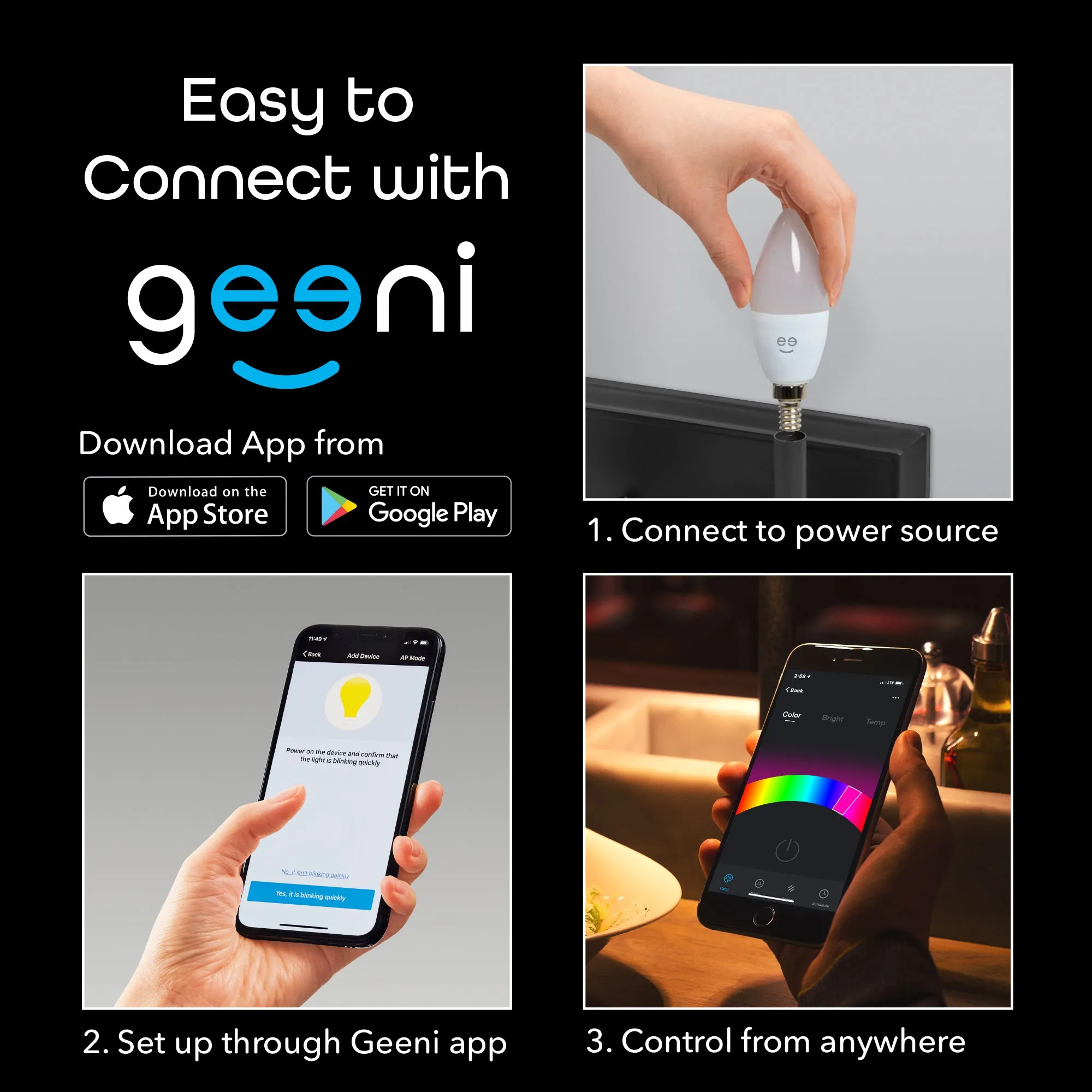 Geeni Prisma E12/B11 Smart Bulb - Multicolor and Tunable White (4-Pack)