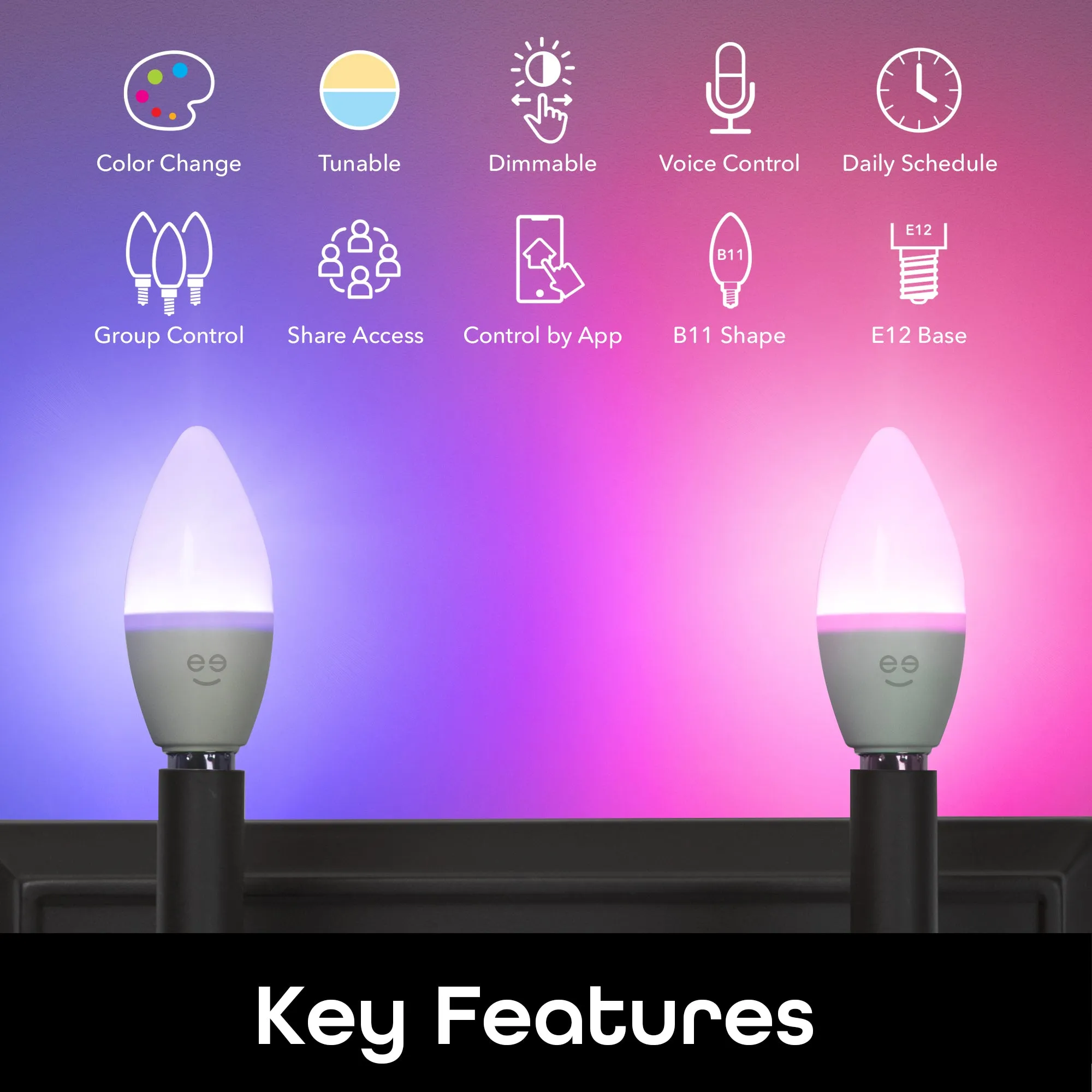Geeni Prisma E12/B11 Smart Bulb - Multicolor and Tunable White (4-Pack)