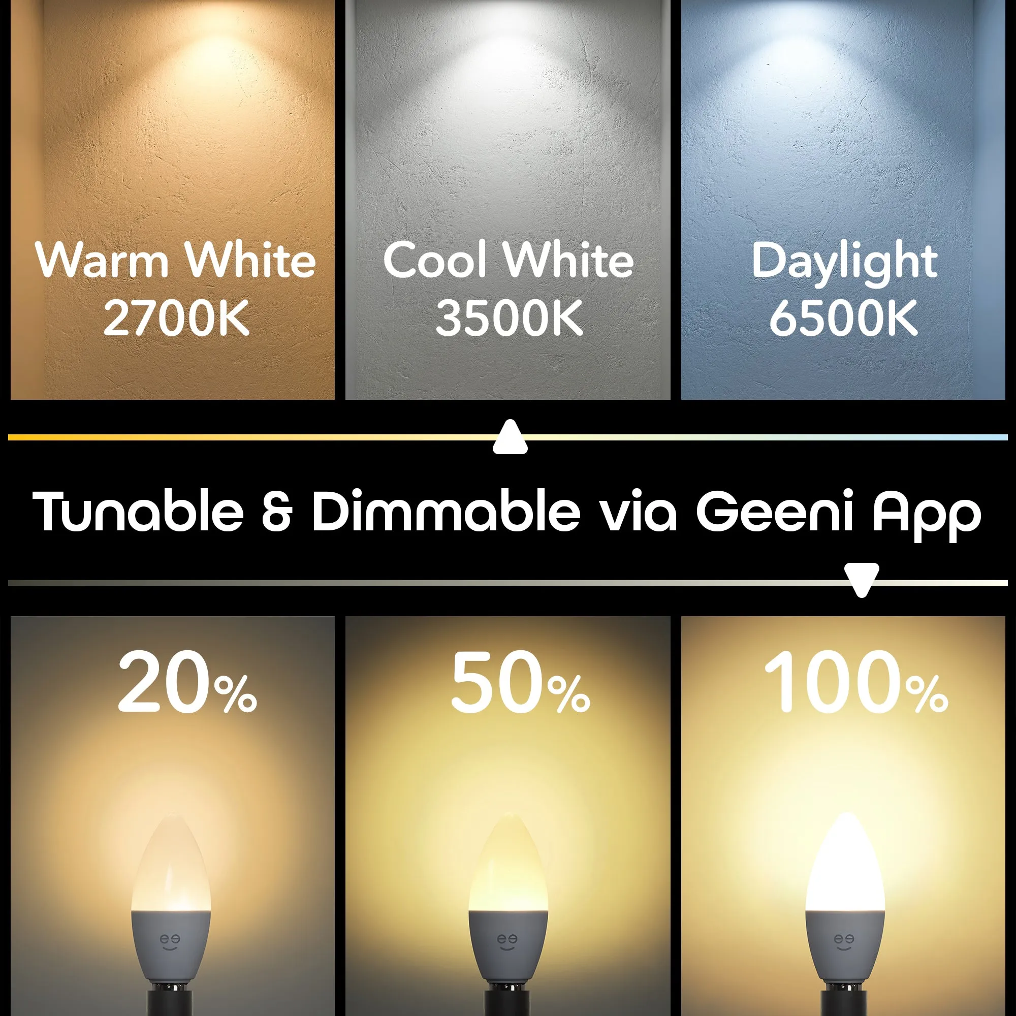 Geeni Prisma E12/B11 Smart Bulb - Multicolor and Tunable White (4-Pack)